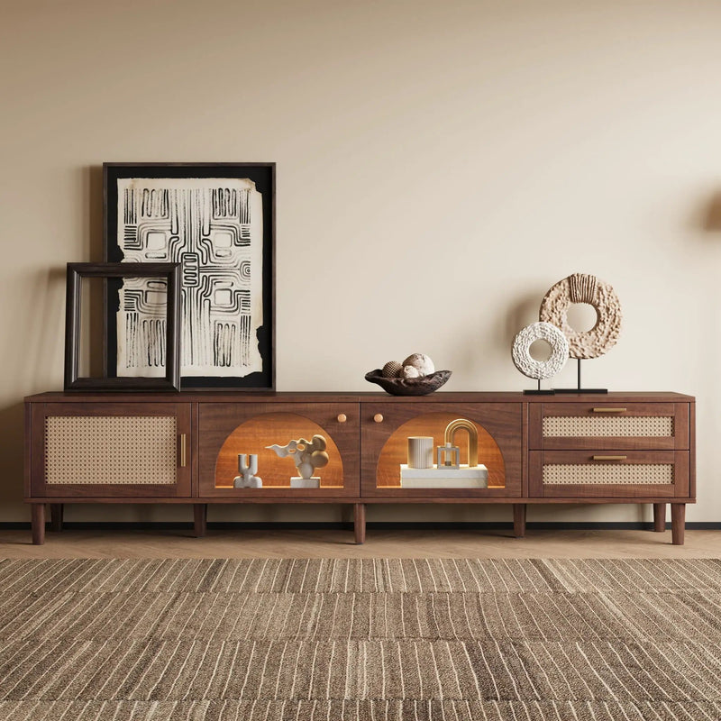 TV Stand For TVs Up To 90", Media Console With App Controlled LED Lights, 2 Drawers & Door Storage - Dark Brown by Unique Piece Furniture
