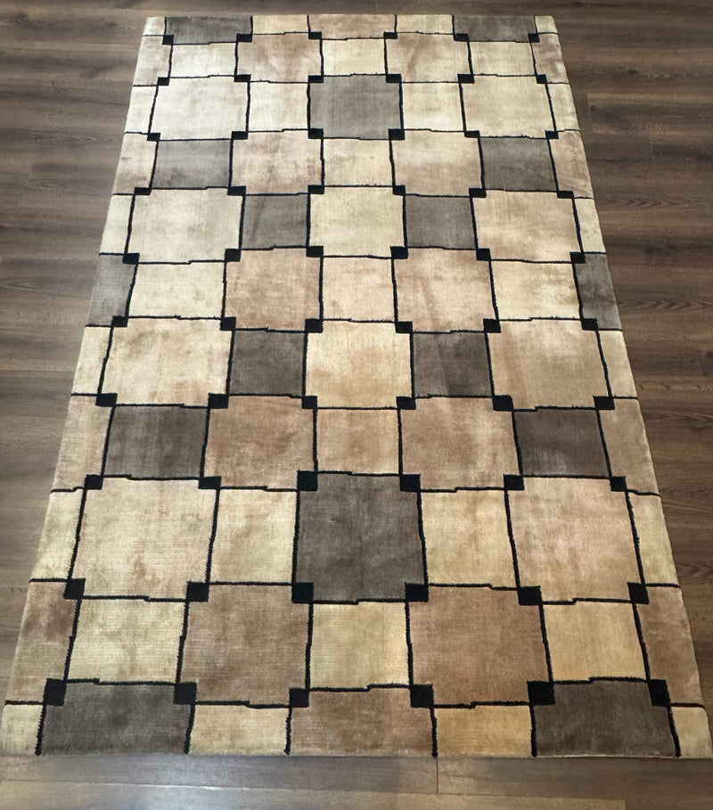 Tibetan Wool Rug 5x8, Contemporary Modern Carpet, Abstract Design, Soft Thick Pile, Pair B by Jewel Rugs