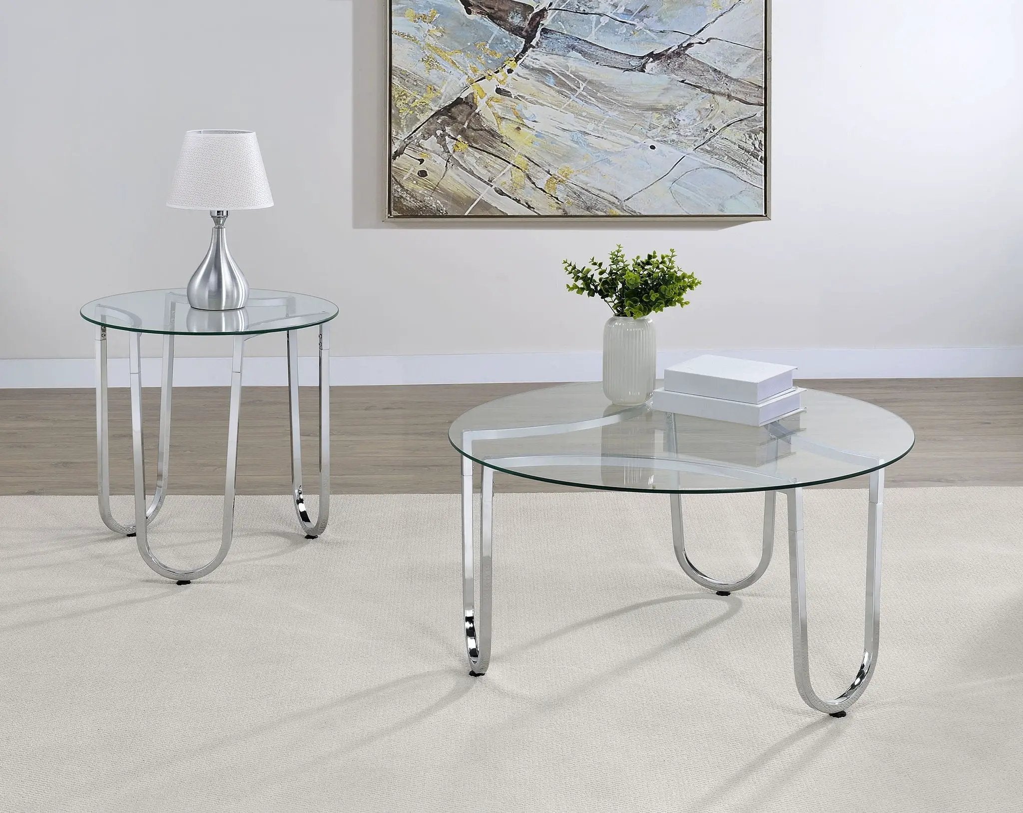 Beller Round Tempered Glass Top End Side Table Chrome by Unique Piece Furniture