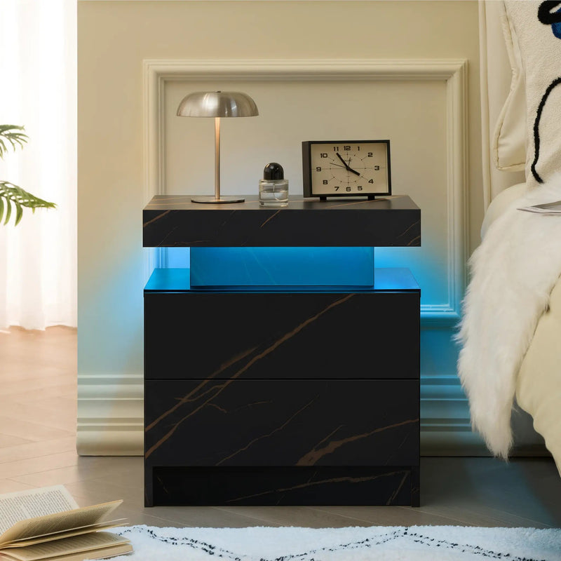 Nightstand LED Bedside Table Cabinet Lights Modern End Side with 2 Drawers by HouseOfZazla
