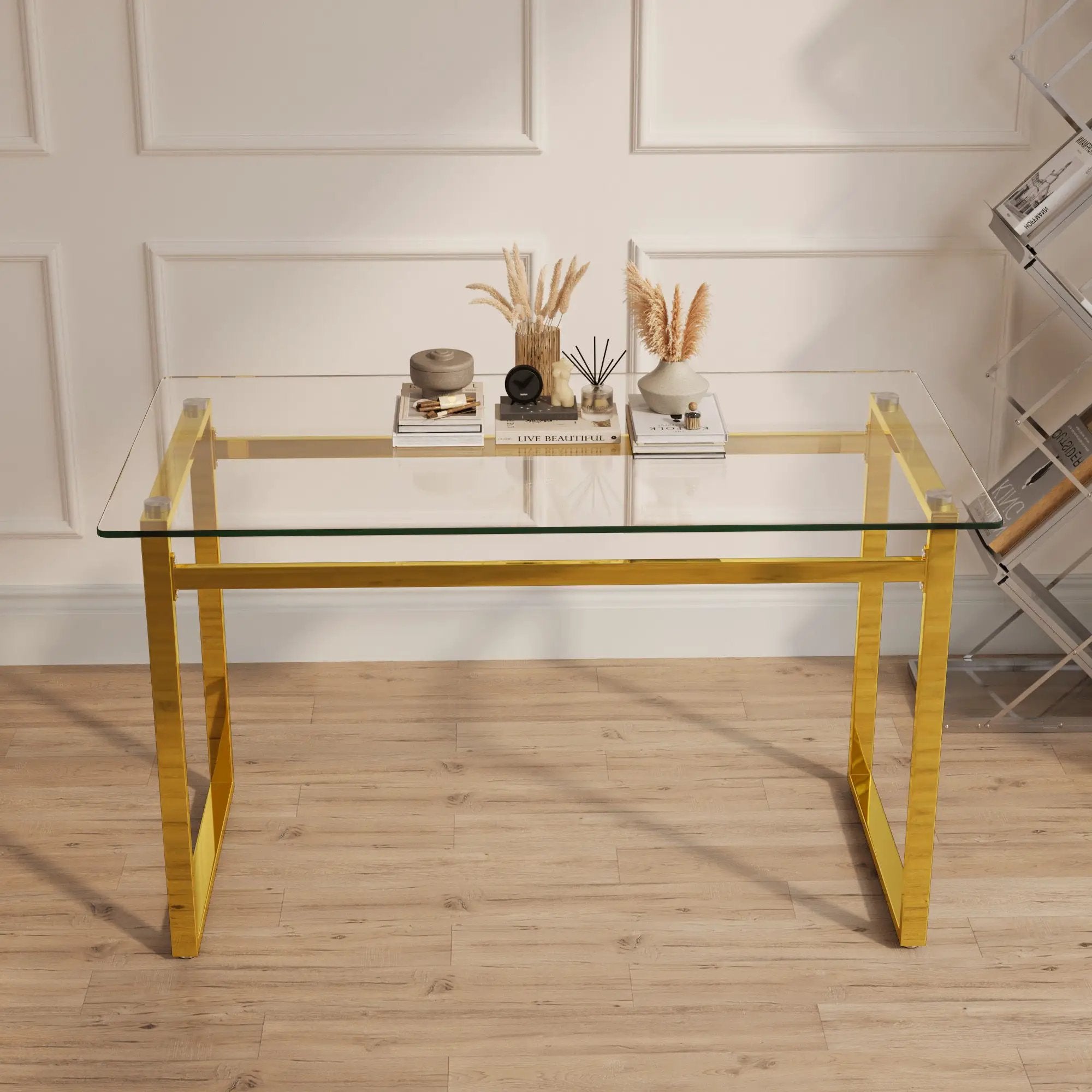 Modern Minimalist Rectangular Dining Table With Tempered Glass Top by Unique Piece Furniture