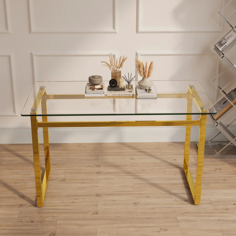 Modern Minimalist Rectangular Dining Table With Tempered Glass Top by Unique Piece Furniture