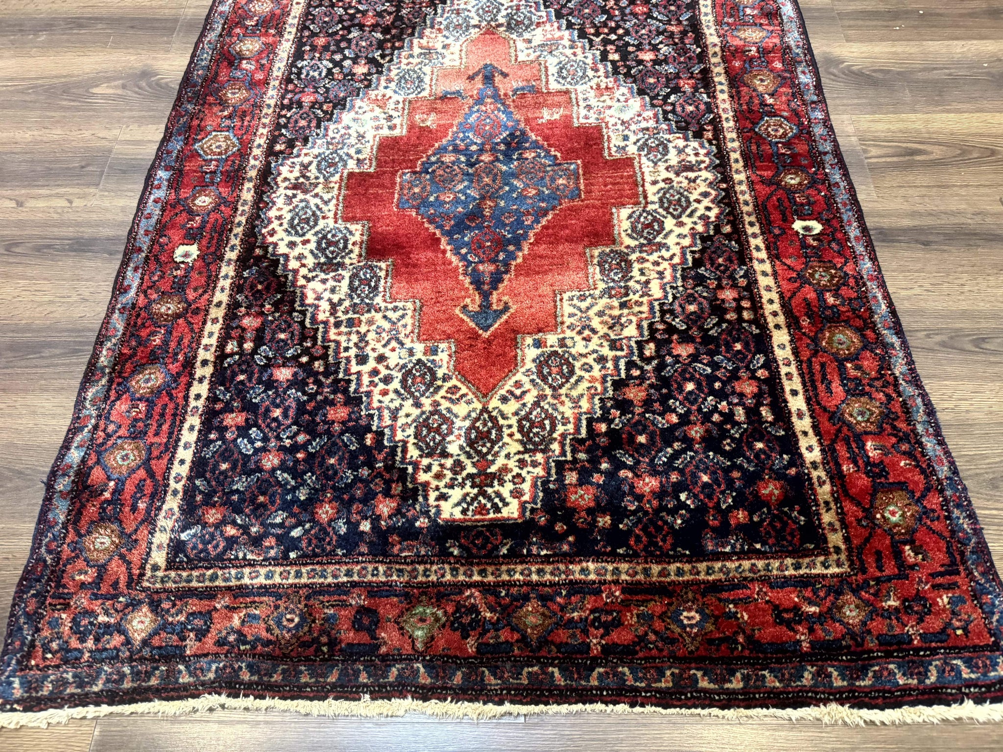 Antique Persian Kurdish Senneh Rug 4x5 Tribal Carpet Wool Geometric Medallion by Jewel Rugs