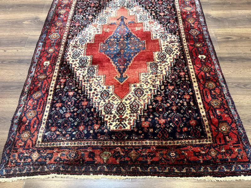 Antique Persian Kurdish Senneh Rug 4x5 Tribal Carpet Wool Geometric Medallion by Jewel Rugs