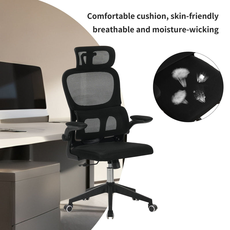 High Back Ergonomic Swivel Rolling Office Chair With Tilt Function, 3D Headrest, Lumbar Support - Black
