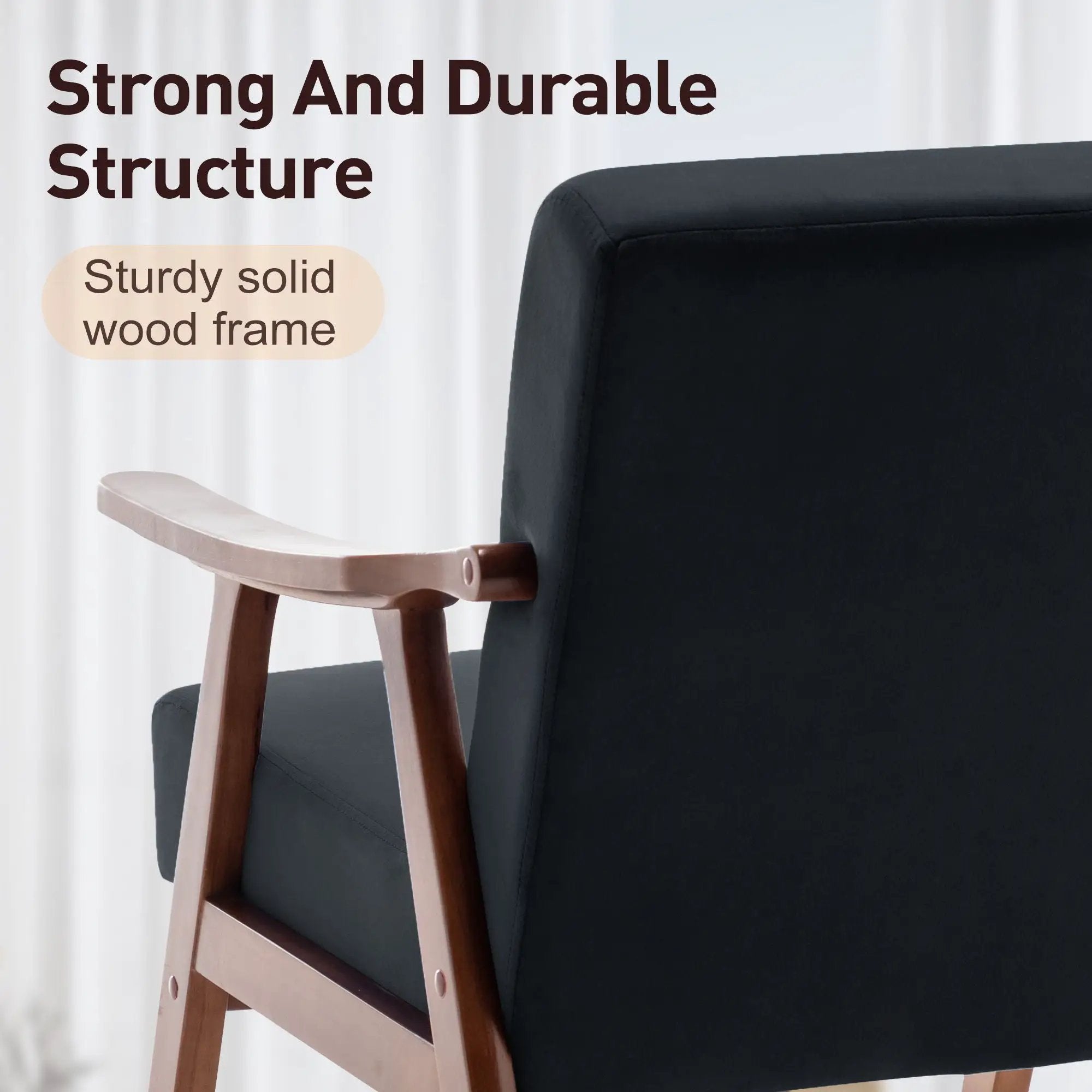 Mid Century Modern Accent Chair With Solid Wood Frame And Extra Thick Backrest by HouseOfZazla