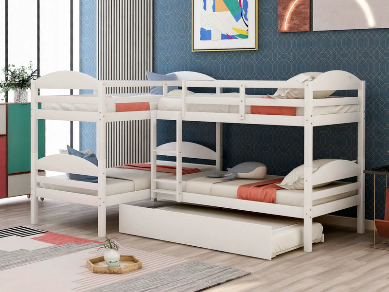Twin L-Shaped Bunk Bed With Trundle - White by Unique Piece Furniture