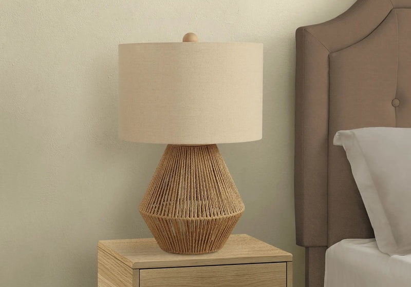 Transitional Rope Table Lamp with Beige Linen Shade by HouseOfZazla