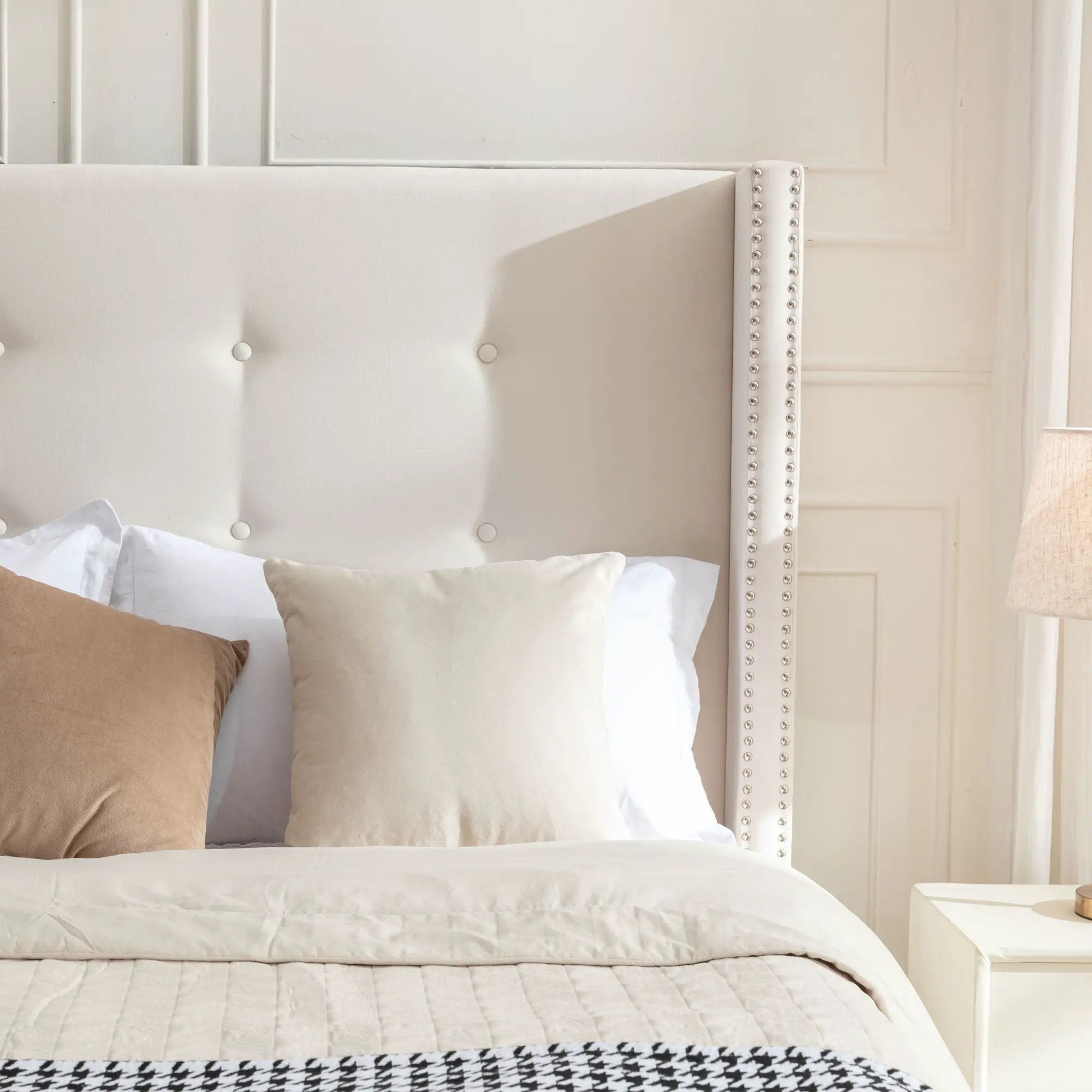 Peyton - Upholstered Bed With 54" High Headboard, Traditional Hand Buttoned Tufting by HouseOfZazla