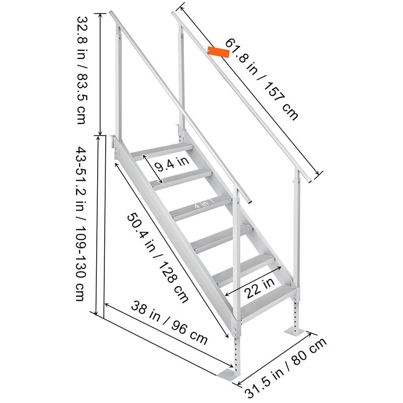 Dock Ladder, 43''-51'' Adjustable Height, 6 Steps with Dual Handrails by HouseOfZazla