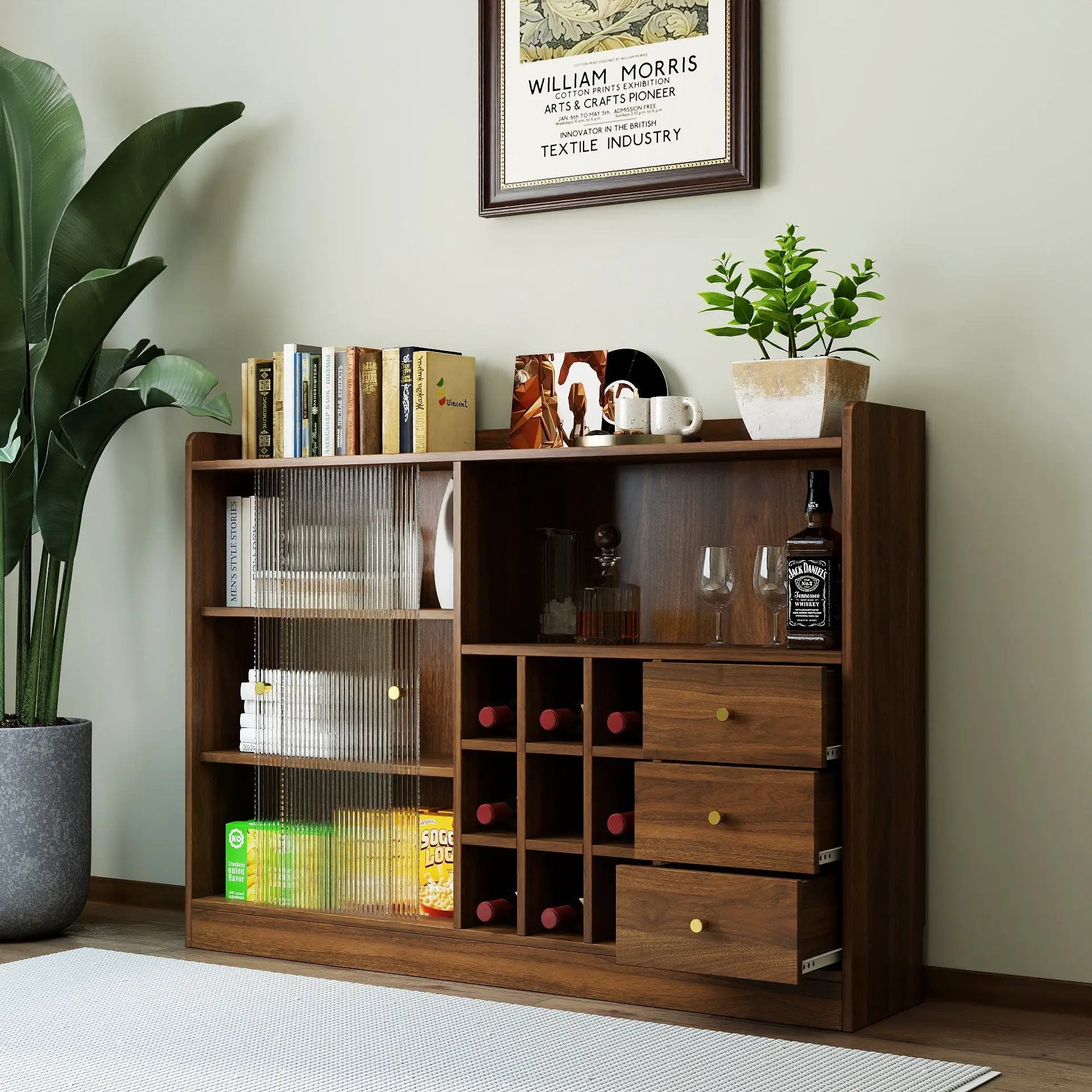 Sideboard with 2 Sliding Striped Glass Doors by HouseOfZazla