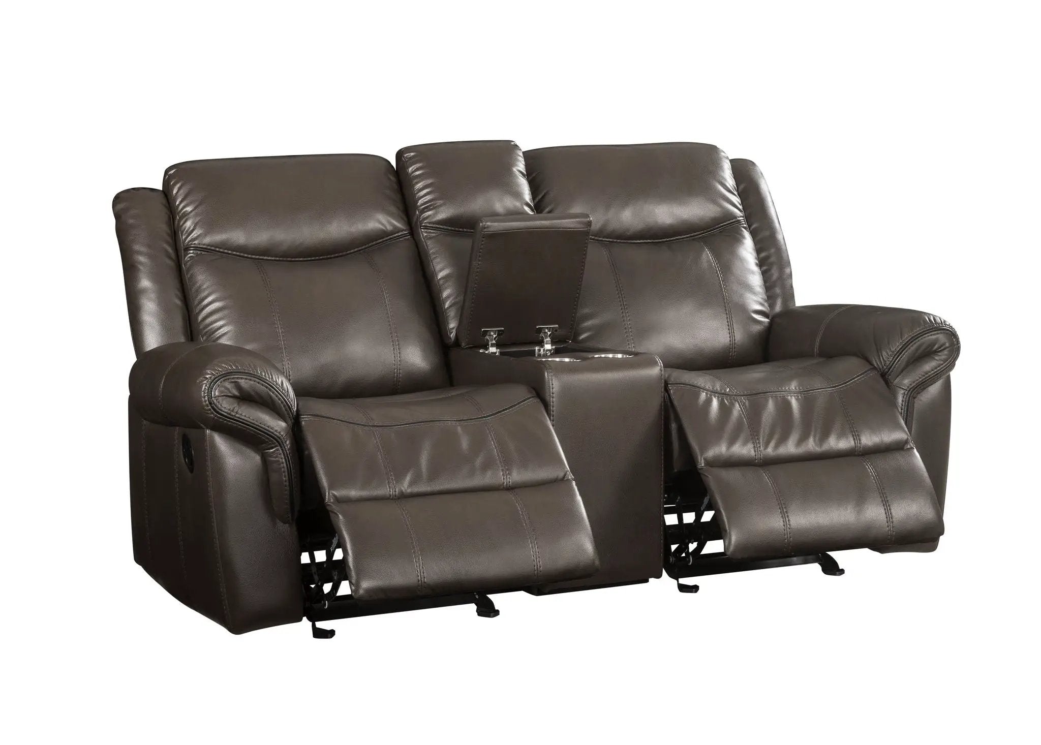 Lydia - Leather Aire Motion Loveseat With USB Console - Brown by Unique Piece Furniture