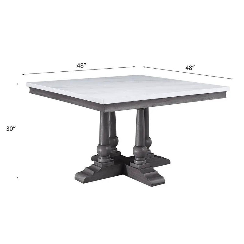 Yabeina - Square Dining Table - Marble Top Top & Gray Oak by Unique Piece Furniture