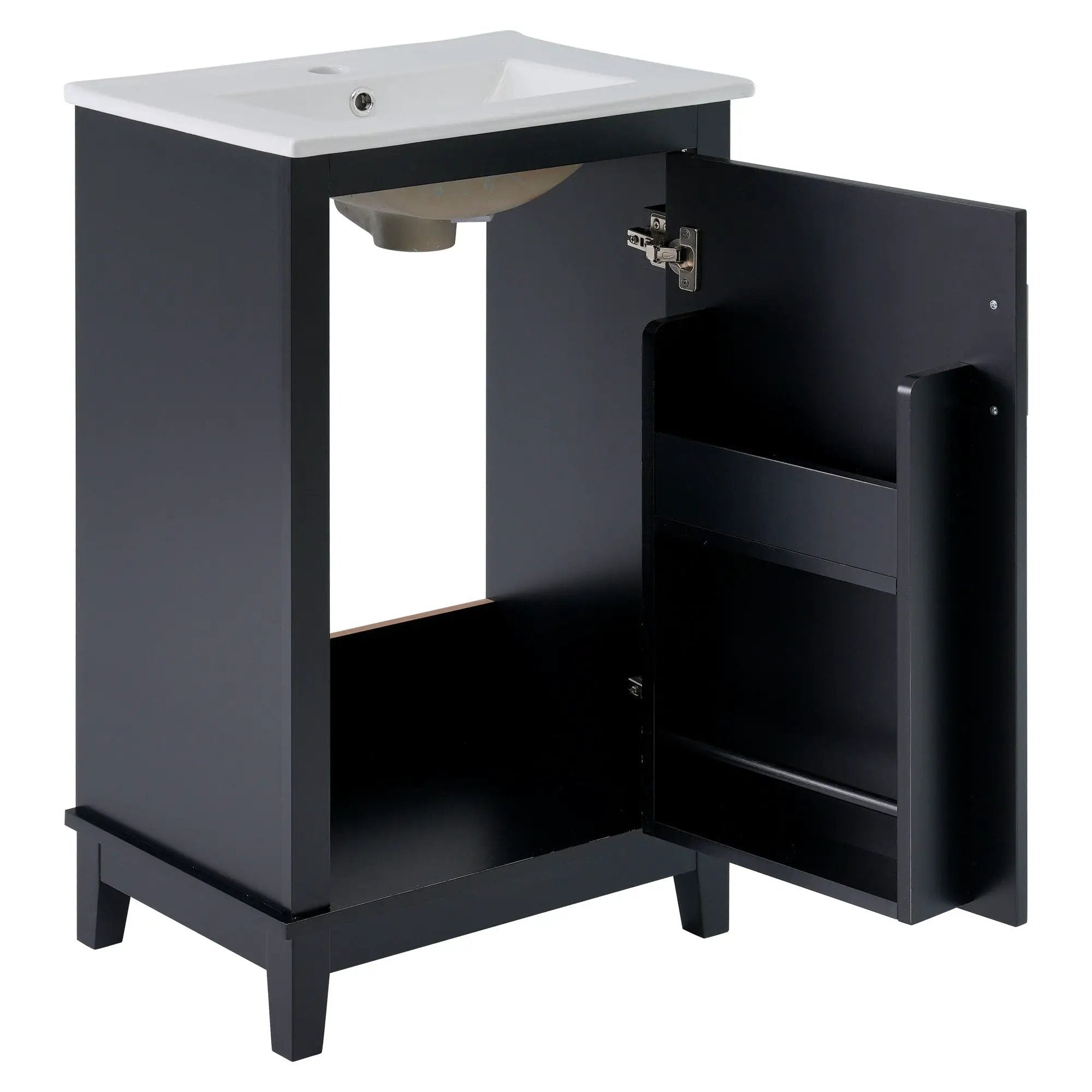 Modern Small Bathroom Vanity Cabinet With Ceramic Basin, Ample Storage, 1 Soft Close Door by HouseOfZazla