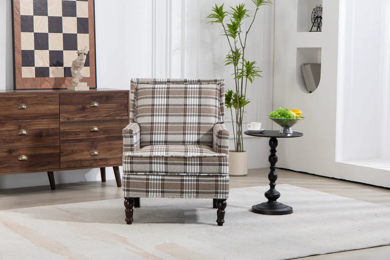 Upholstered Accent Chair with Brown Linen Fabric and Nailhead Trim by HouseOfZazla