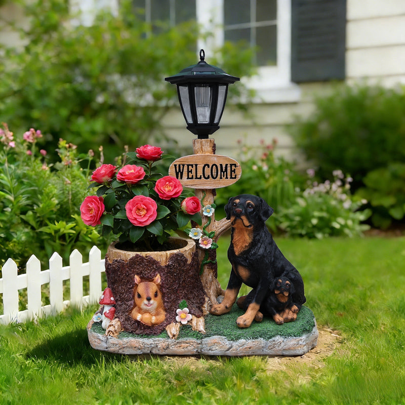 Rottweiler Dog Family Planter Statue by HouseOfZazla