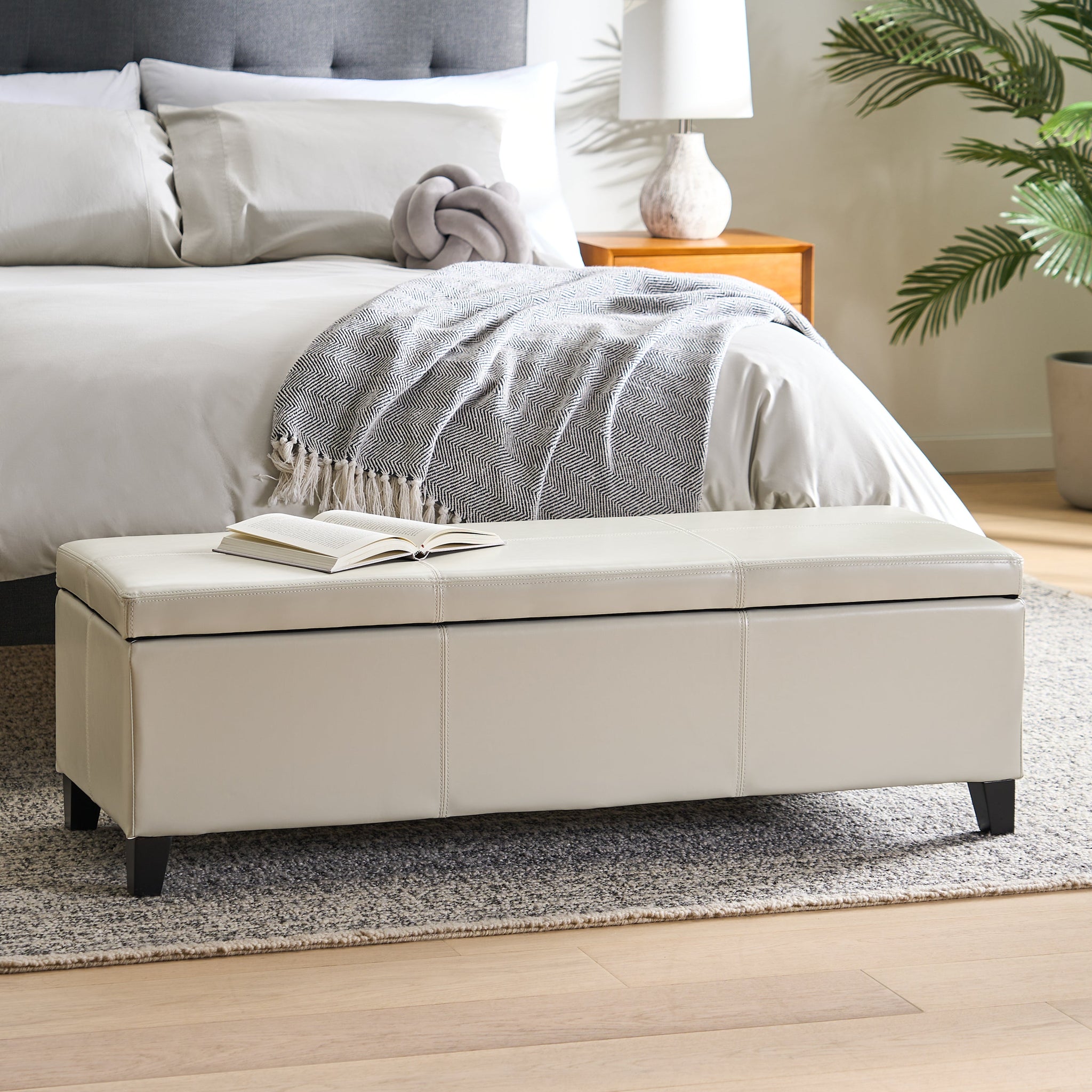Upholstered PU Leather Storage Ottoman with Solid Wooden Legs by HouseOfZazla
