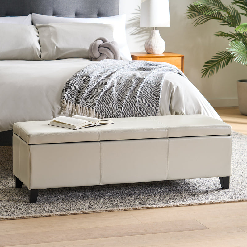 Upholstered PU Leather Storage Ottoman with Solid Wooden Legs by HouseOfZazla