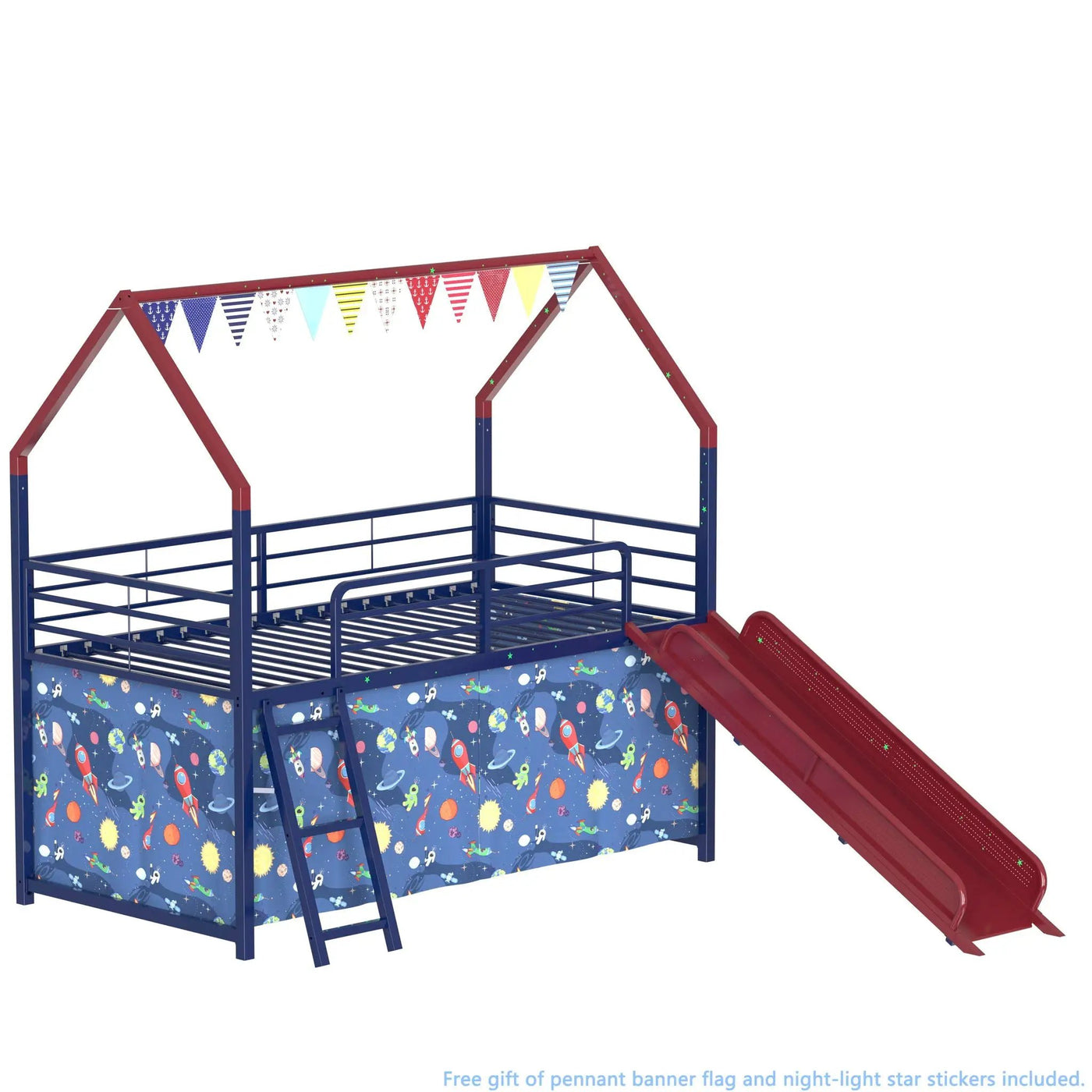 Jack - House Loft Bed With Slide And Curtain Set by Unique Piece Furniture
