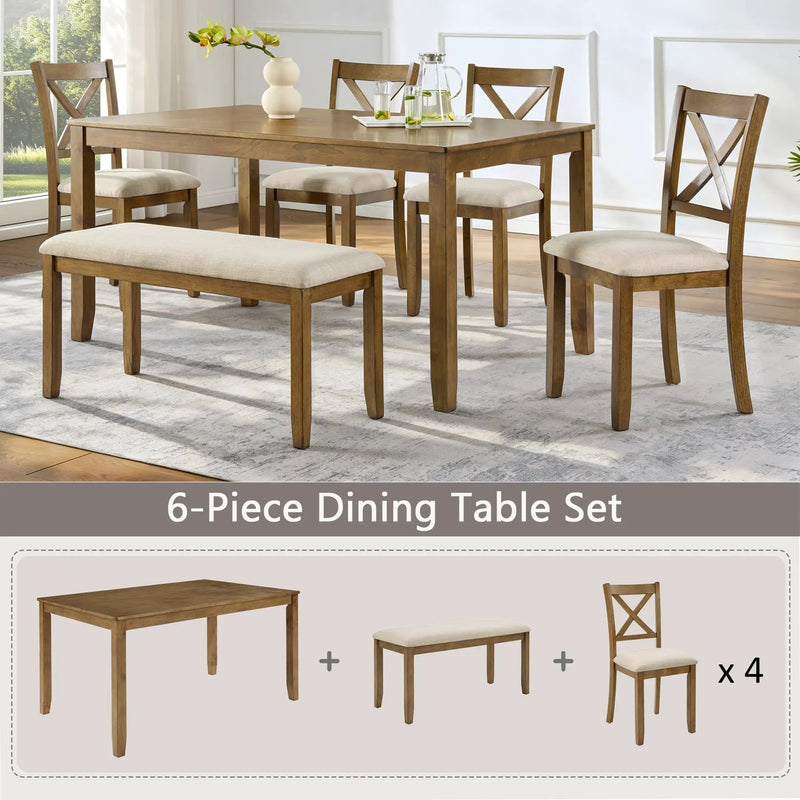 Oak Finish 6-Piece Dining Table Set by HouseOfZazla