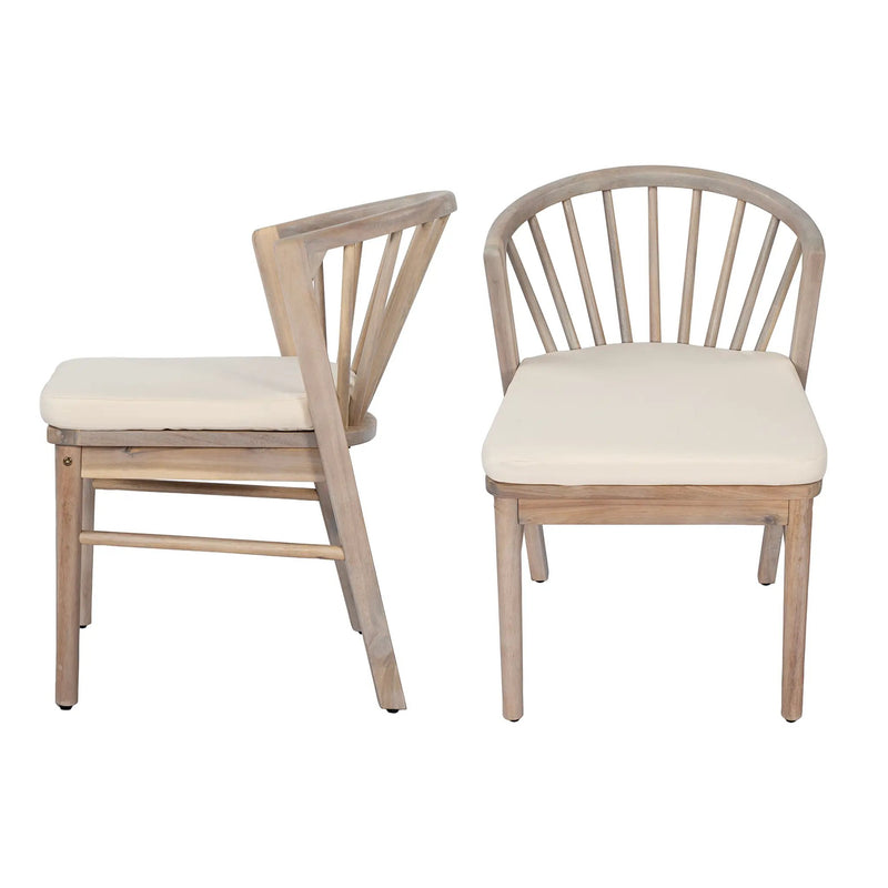Outdoor Dining Chairs Set of 2 with Acacia Wood and Cream Washable Cushions by HouseOfZazla