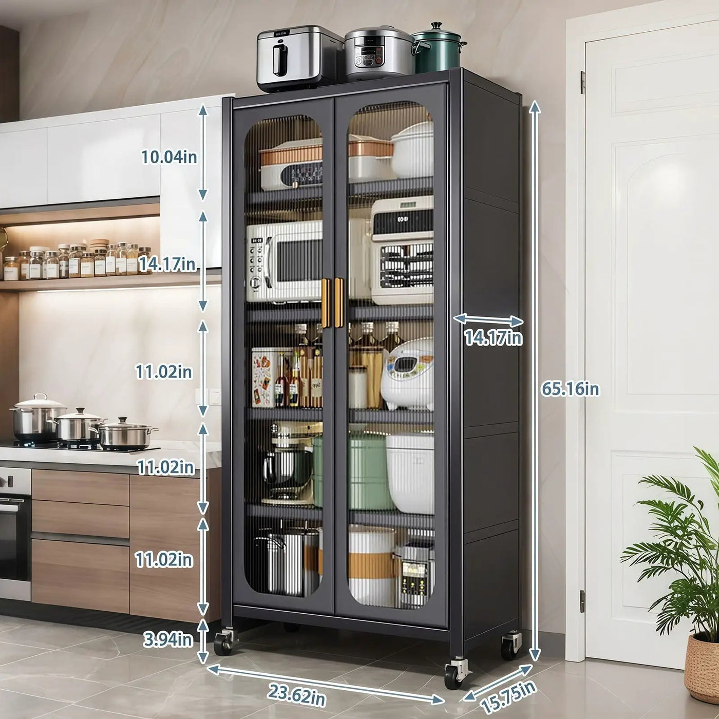 6 Tier Storage Cabinet With Transparent Door, Adjustable Shelves & Wheels by Unique Piece Furniture