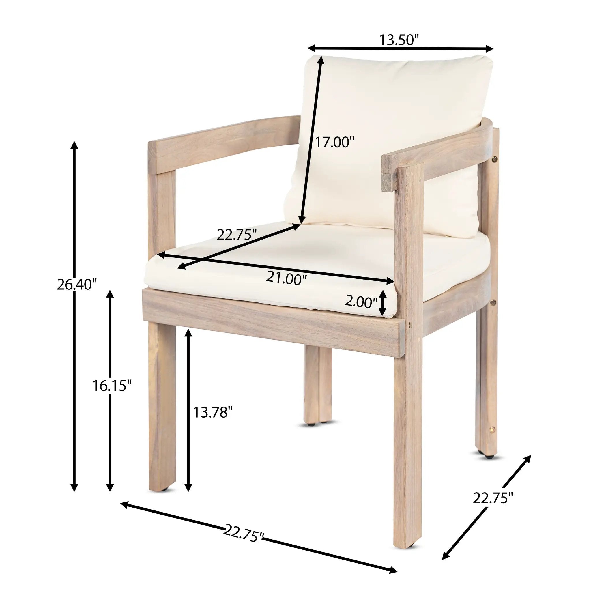 Acacia Wood Dining Chairs Set of 2, Armchairs with Cushions by HouseOfZazla