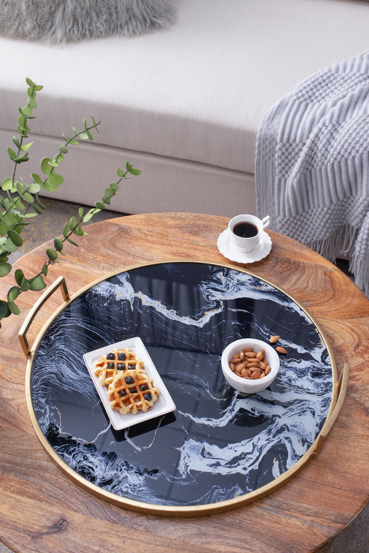 S/2 Round Decorative Tray with Abstract Marbled Design by HouseOfZazla