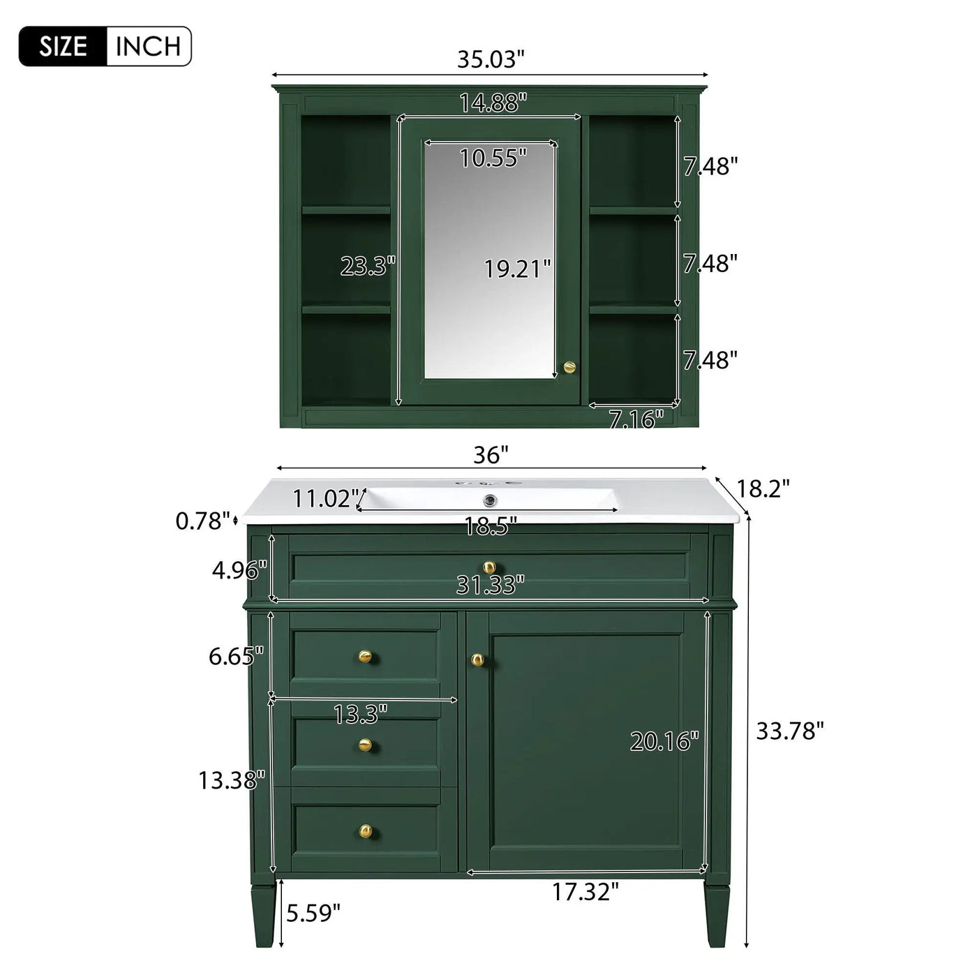 Bathroom Vanity With Mirror Cabinet, Single Sink With 2 Soft Closing Doors And 4 Drawers by Unique Piece Furniture
