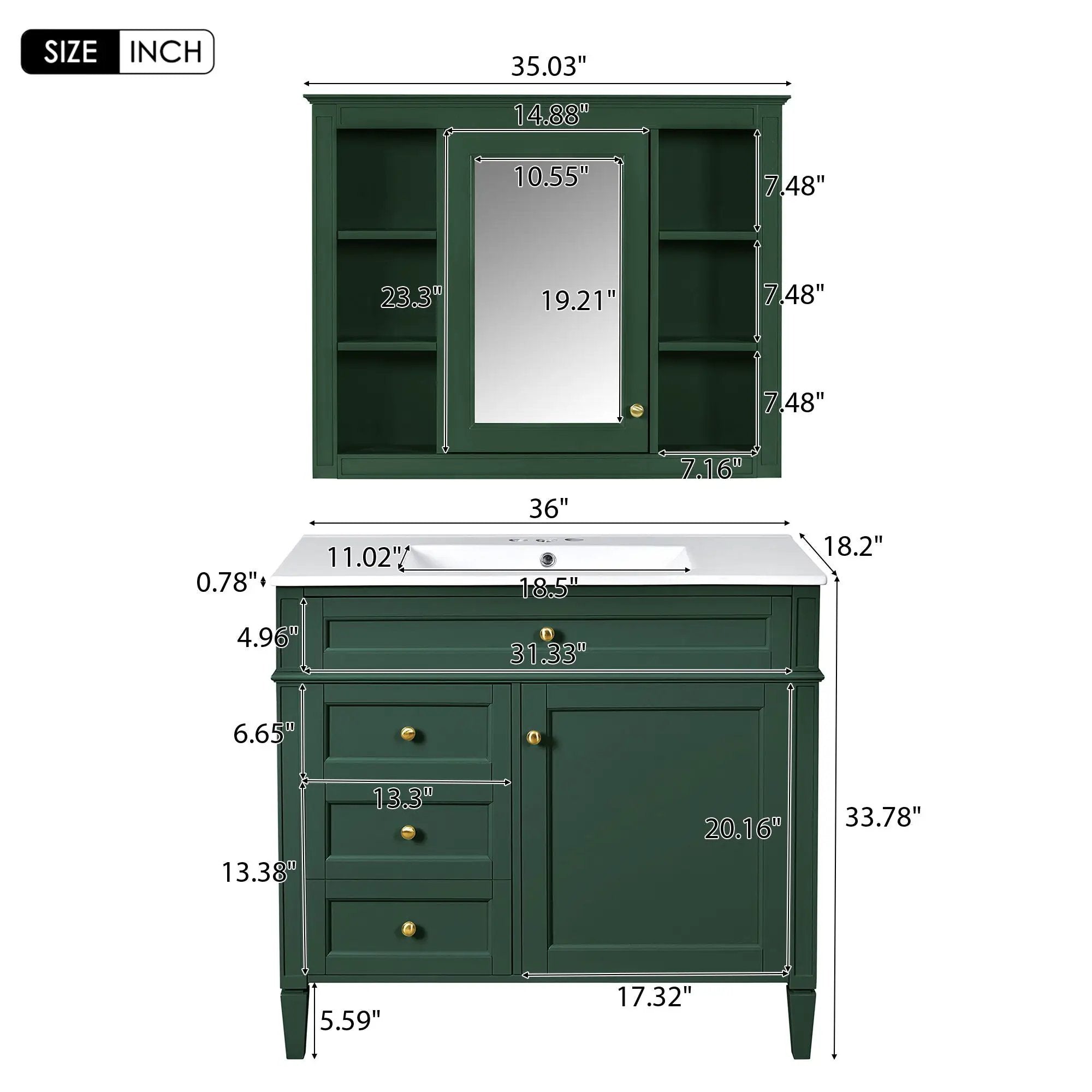 Bathroom Vanity With Mirror Cabinet, Single Sink With 2 Soft Closing Doors And 4 Drawers by Unique Piece Furniture