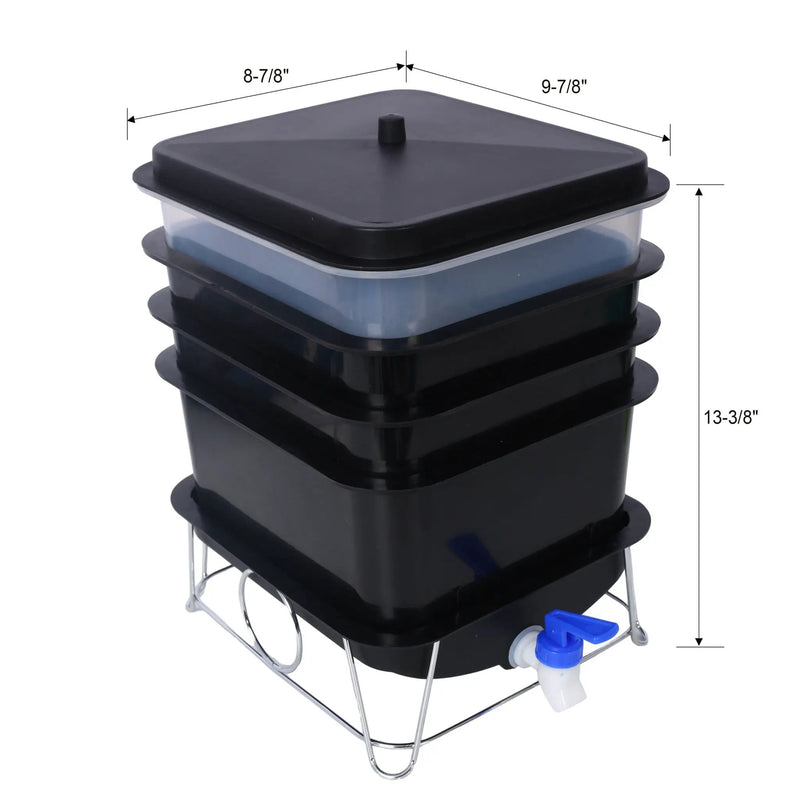 Durable Worm Farm Composting Bin With 4 Tray System For Food Waste Recycling Plastic - Black by HouseOfZazla