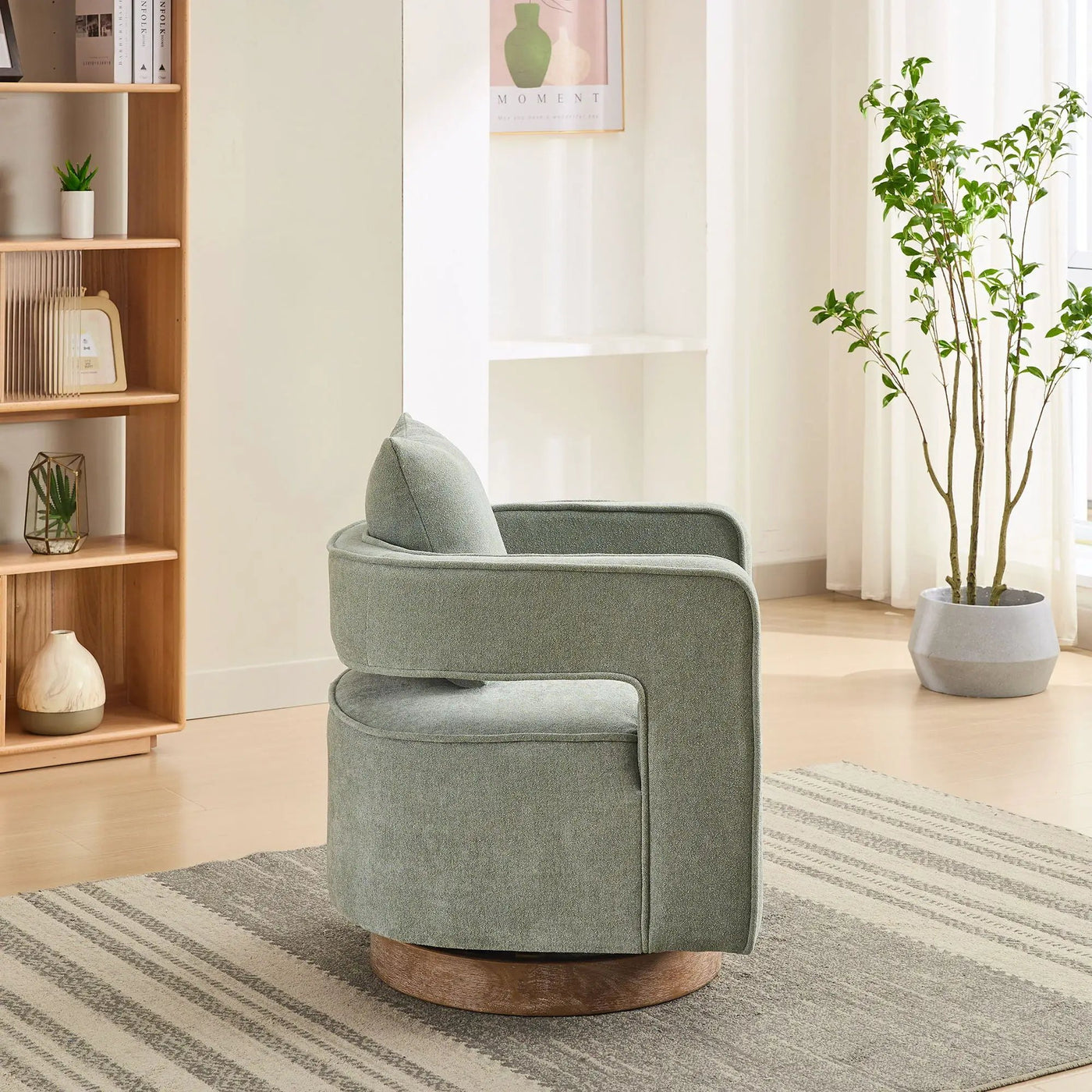 Swivel Accent Open Back Barrel Chair With Weathered Base by Unique Piece Furniture