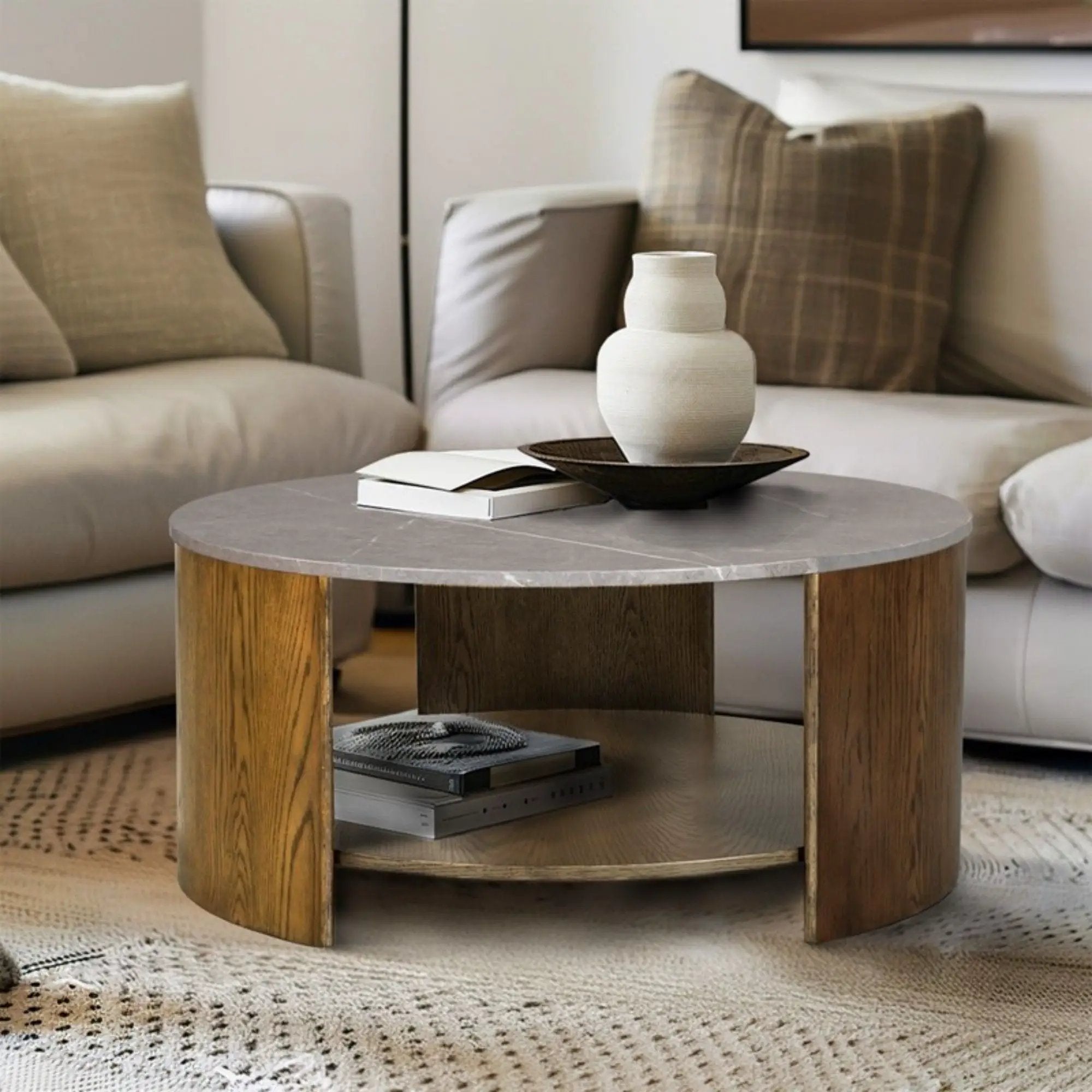 Keegan - Round Coffee Table With Shelf - Oak by Unique Piece Furniture