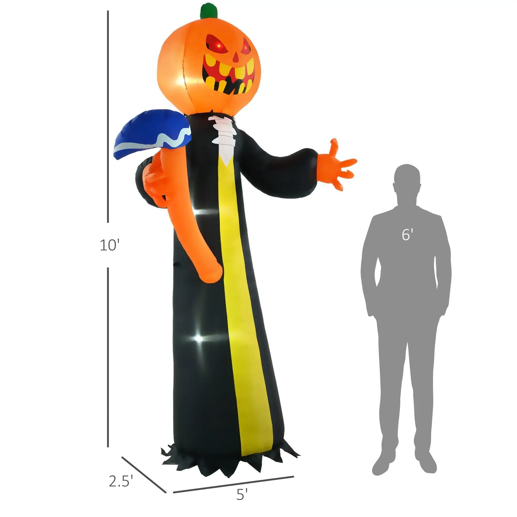 10-Foot Inflatable Pumpkin Ghost with LED Illumination and Hammer Prop by HouseOfZazla