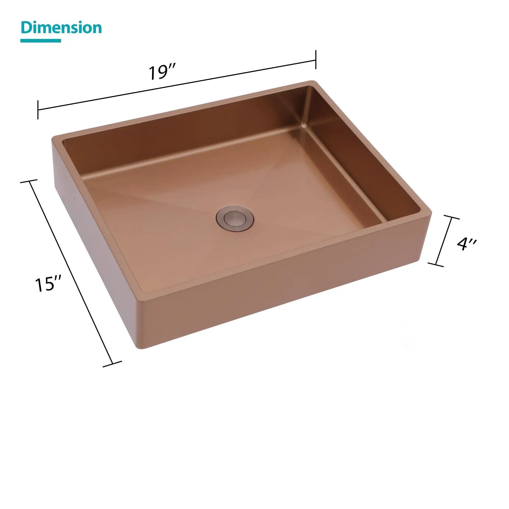 19" X 15" Stainless Steel Bathroom Sink With Pop Up Drain, Nano Surface - Rose Gold by HouseOfZazla