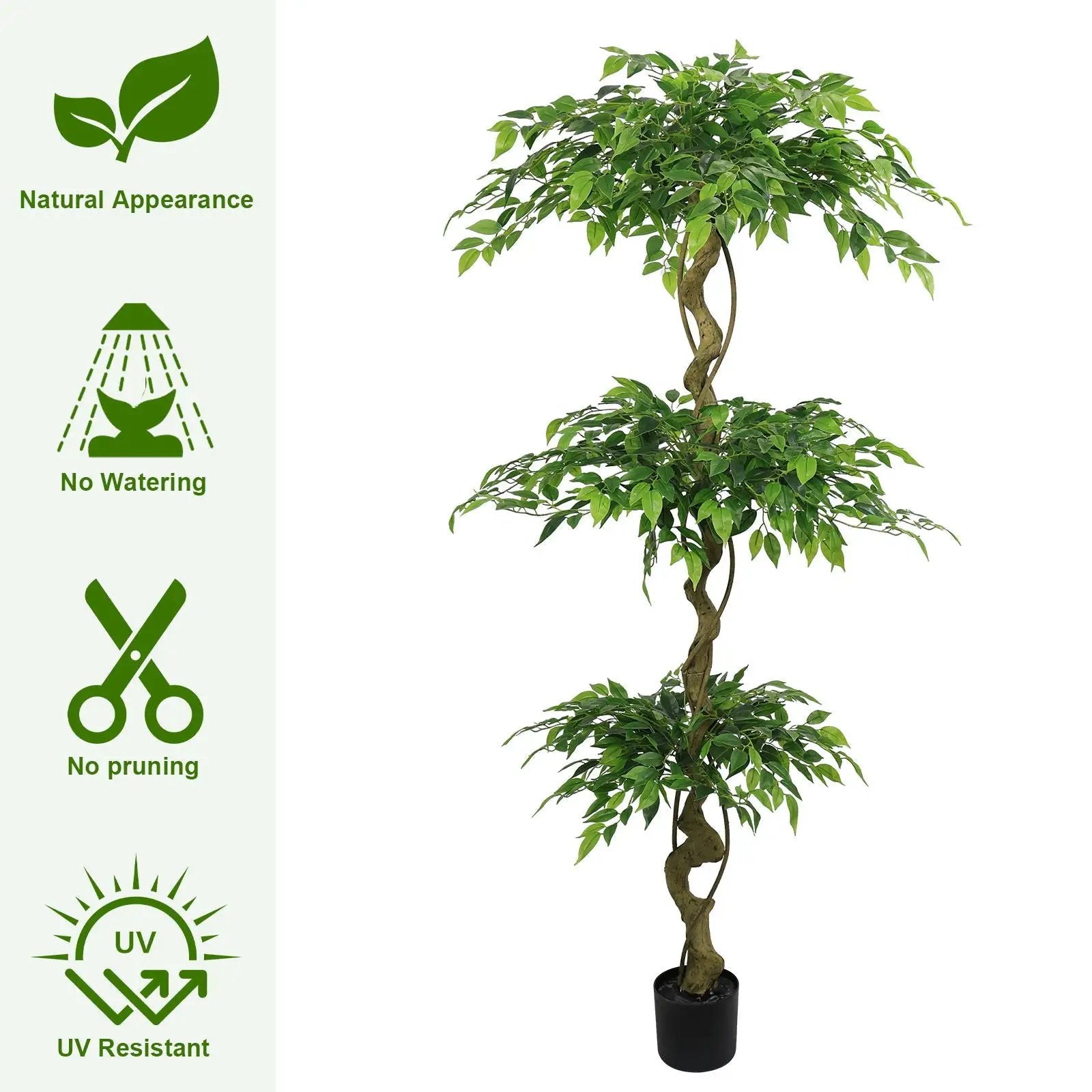 Artificial Ficus Tree With Pot For Home Decor Indoor Plant - Green by HouseOfZazla