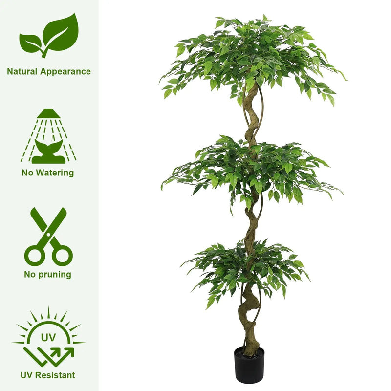 Artificial Ficus Tree With Pot For Home Decor Indoor Plant - Green by HouseOfZazla