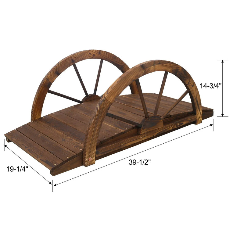 Wooden Garden Bridge Arc Footbridge With Half Wheel Railings Solid Fi - Brown by Unique Piece Furniture