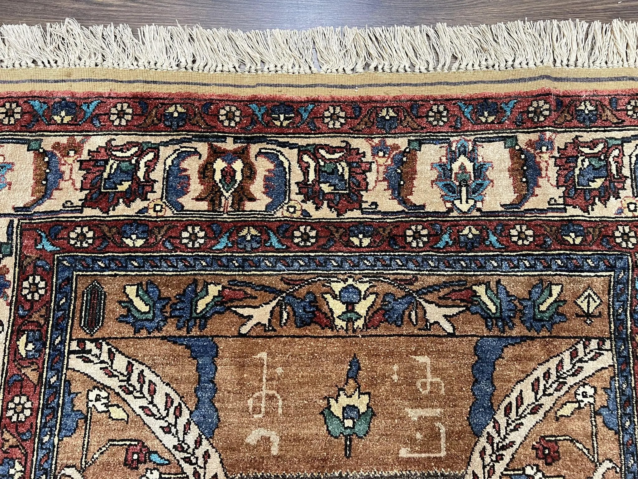 Unique Afghan Silk Rug 4x6, Hunting Pattern Animal Motifs, Light Brown and Cream, Persian Handwritten Poetry, Fine 1940s Oriental Carpet Wow by Jewel Rugs