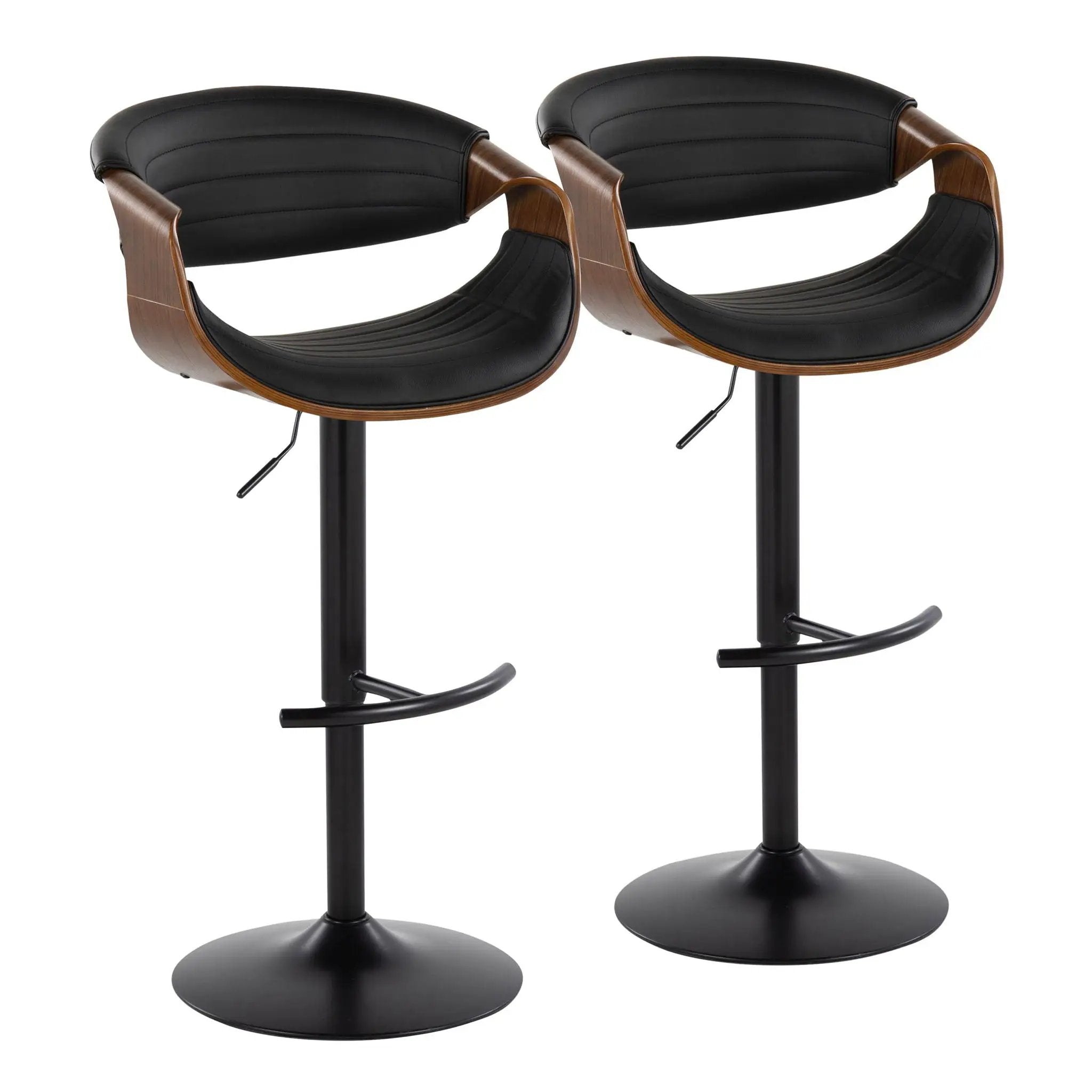 Symphony - Mid-Century Modern Adjustable Barstool With Swivel With Rounded T Footrest (Set of 2) - Black / Walnut / Black by Unique Piece Furniture