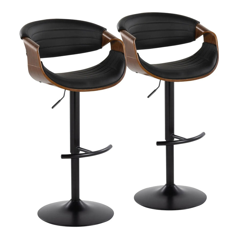 Symphony - Mid-Century Modern Adjustable Barstool With Swivel With Rounded T Footrest (Set of 2) - Black / Walnut / Black by HouseOfZazla