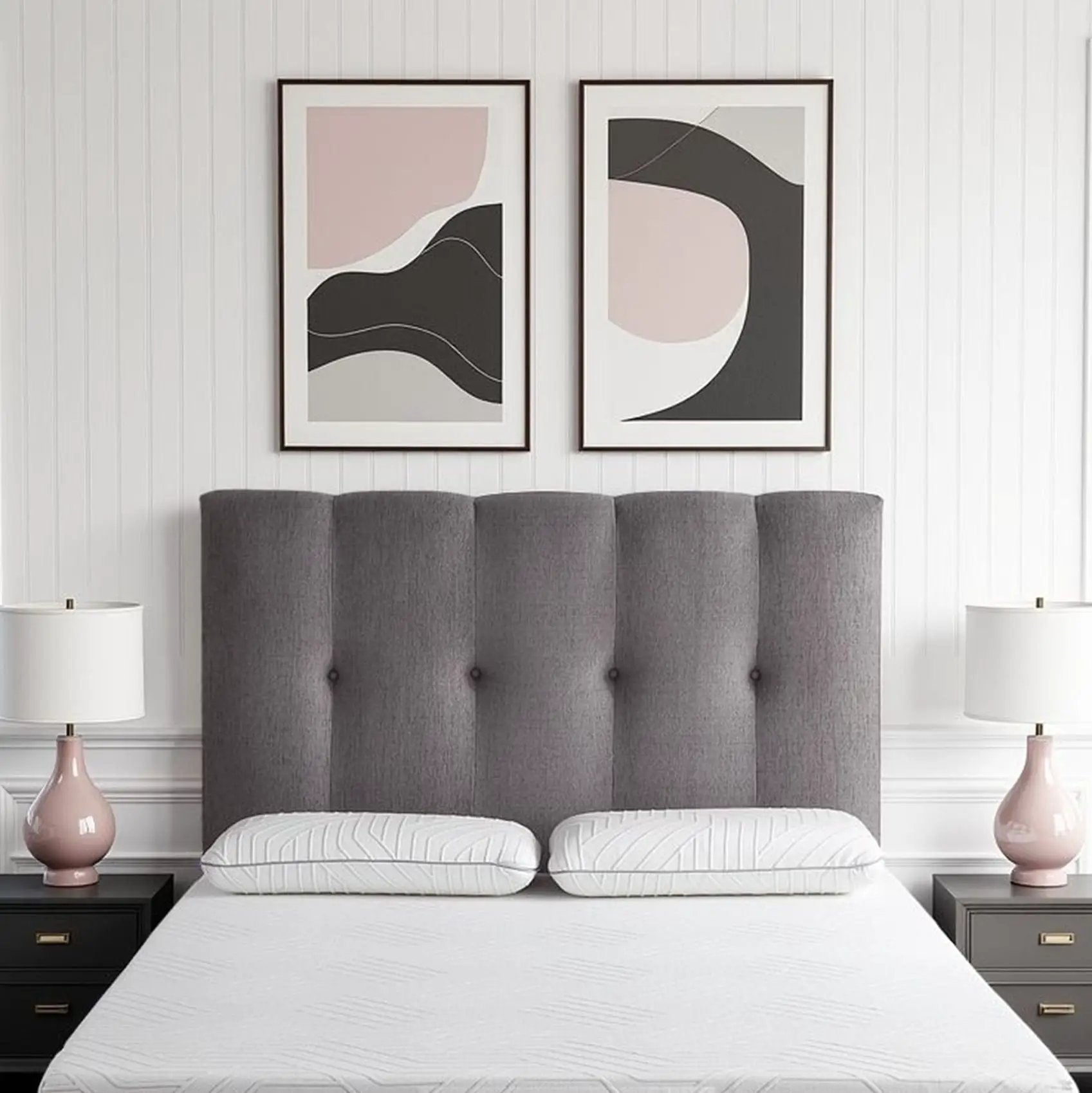 Bridgevine Home - Queen Size Tufted Upholstered Headboard With Nailhead Trim - Gray by HouseOfZazla
