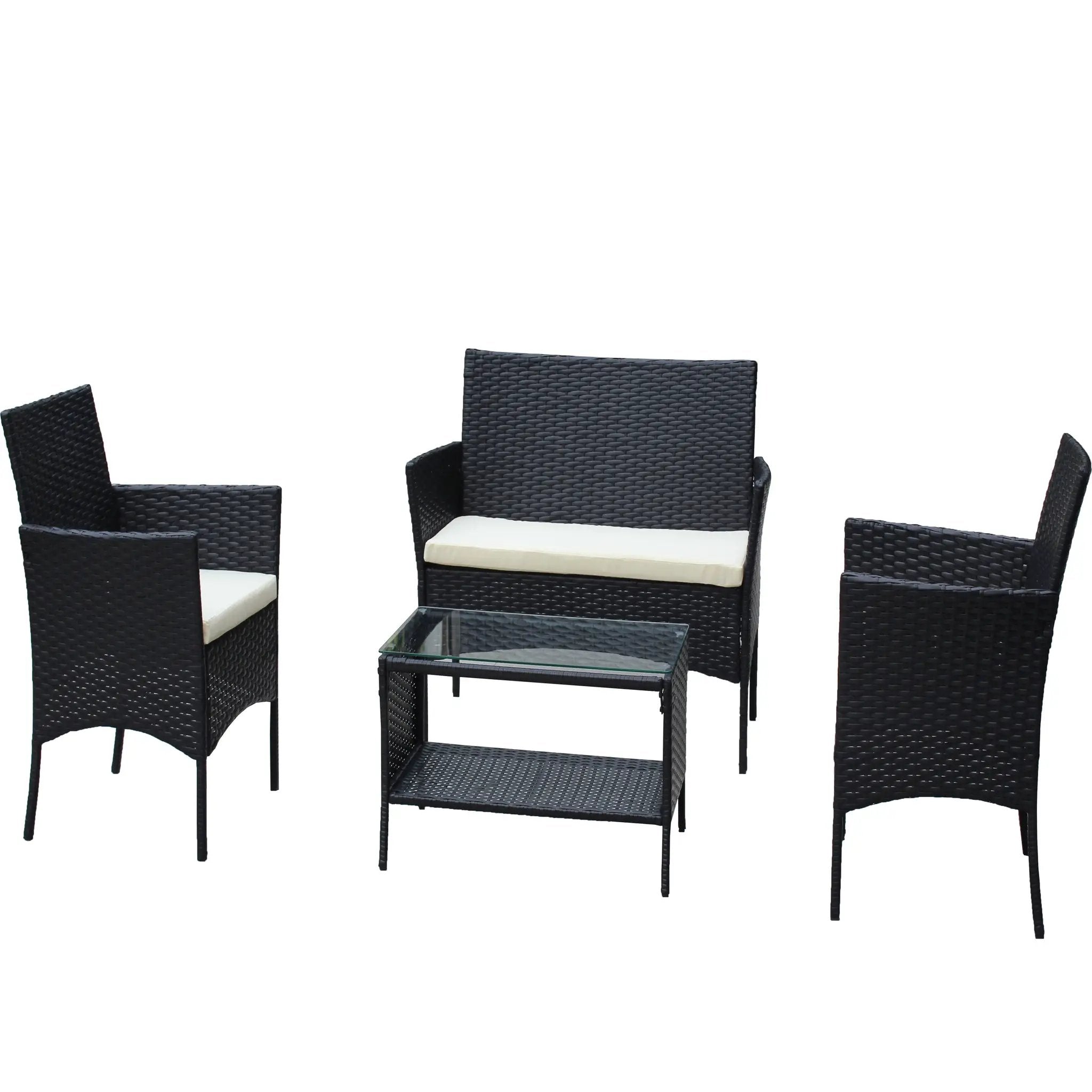 4 PC Rattan Patio Furniture Set Outdoor Cushioned Wicker Sofa by HouseOfZazla