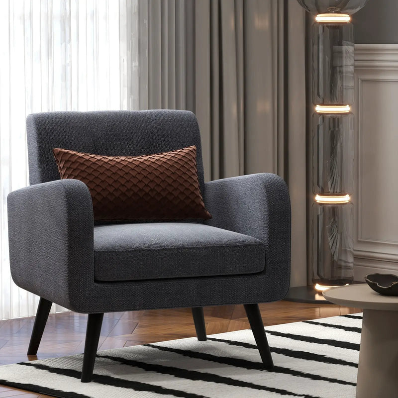Modern Upholstered Comfy Accent Chair Single Sofa with Rubber Wood Legs by DirectDeals
