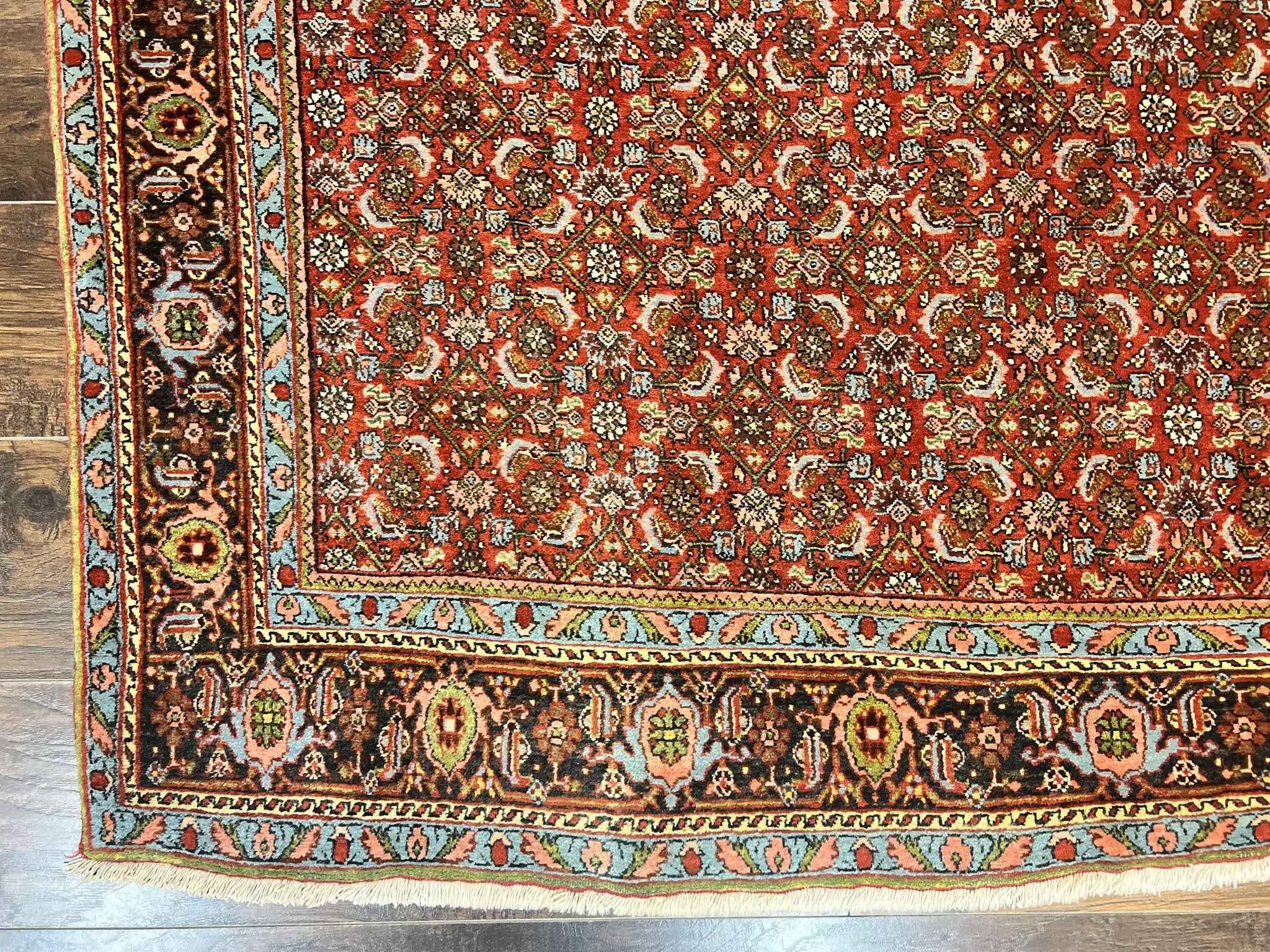 Antique Persian Bidjar Rug 5x7, Repeated Allover Herati Pattern, Red, Handmade Wool Carpet by Jewel Rugs