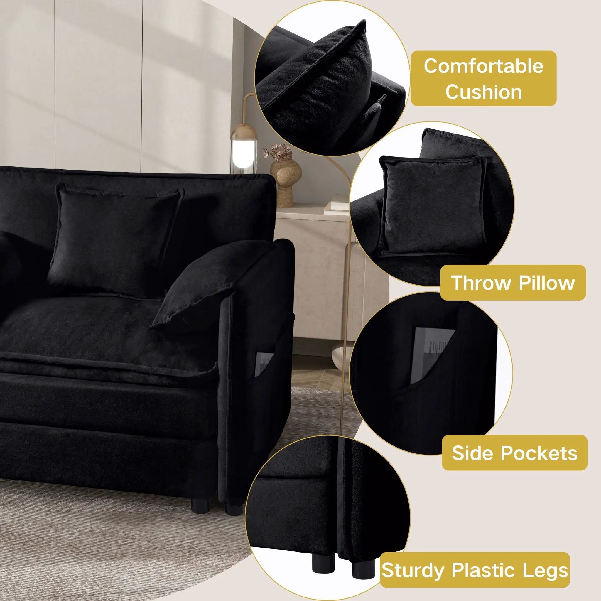 Modern Comfy Deep Seat Modular Sectional Sofa Cloud Couch With Ottoman by HouseOfZazla