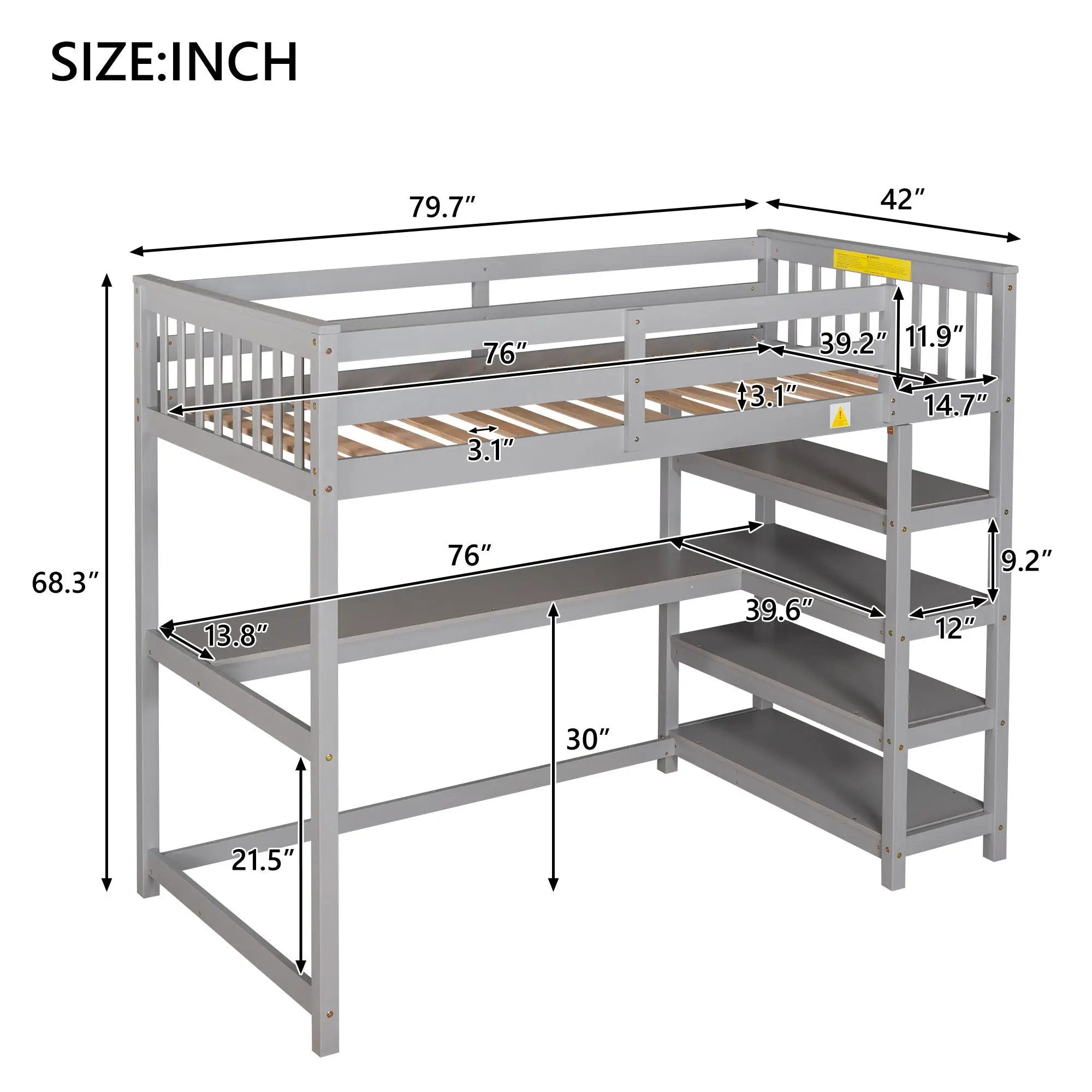 Loft Bed With Storage Shelves And Under Bed Desk by Unique Piece Furniture
