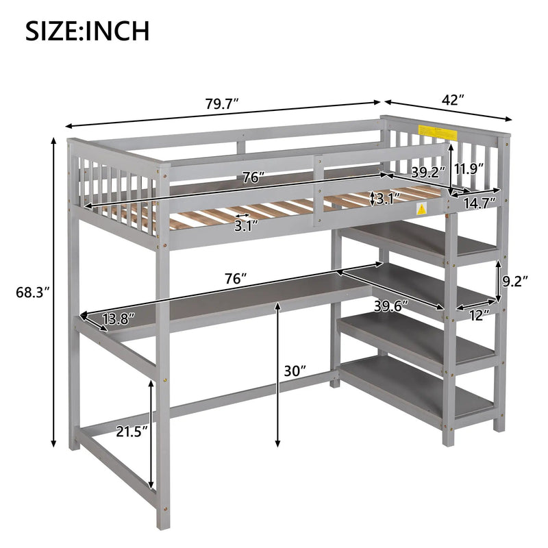 Loft Bed With Storage Shelves And Under Bed Desk by Unique Piece Furniture