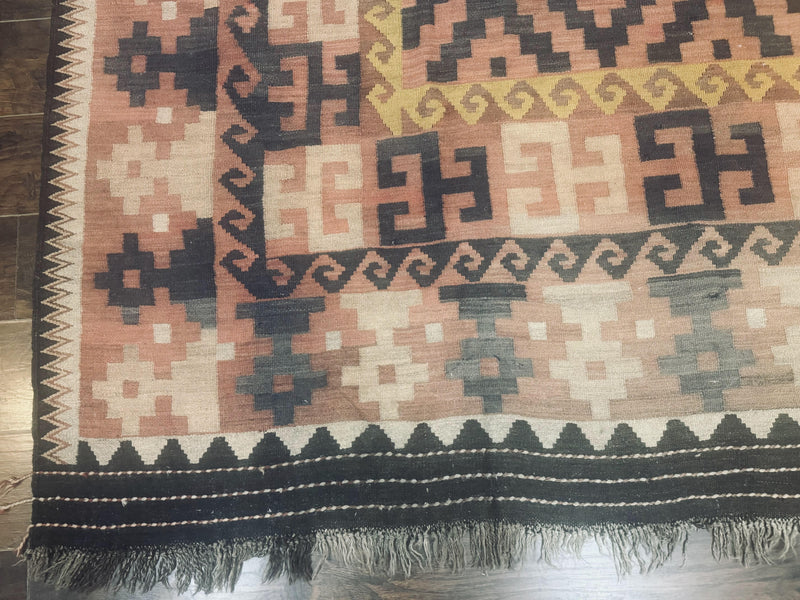 Antique Persian Tribal Kilim Rug 9x12, Zig Zag Pattern Kilim, Zarand Rug, Wool, Earth Tone Colors by Jewel Rugs