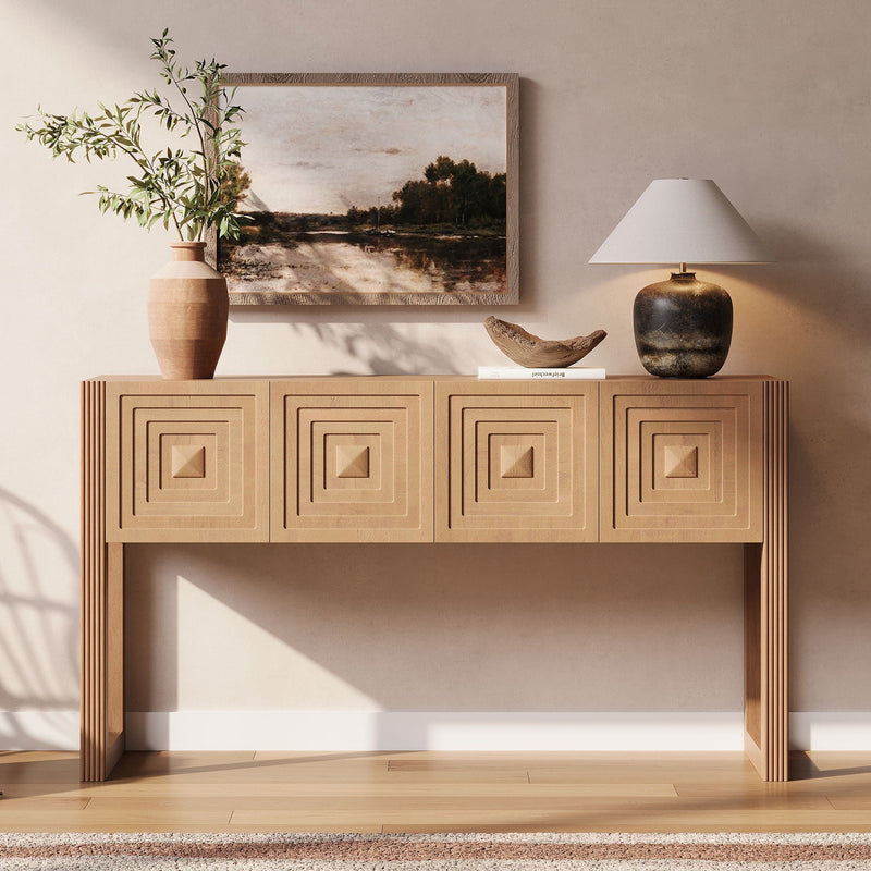 Geometric Carved Console Table With 3 Soft Close Drawers by HouseOfZazla